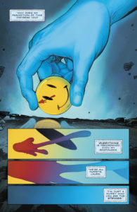 Dr. Manhattan appears on panel in Flash #22 with a quote directly from Watchmen