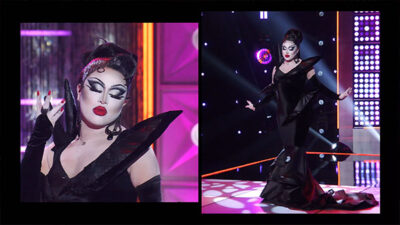 RuPauls Drag Race Season 16 Episode 09 - See You Next Wednesday Neo-Goth design challenge - Runway Morphine Love Dion two-shot