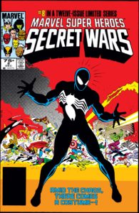 The first appearance of the symbiote suit in Secret Wars (1984) #8