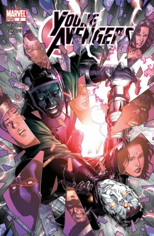 Kang faces off against his younger self, Iron Lad, on the cover of Young Avengers (2005) #5, as covered in my Guide to Kang the Conqueror